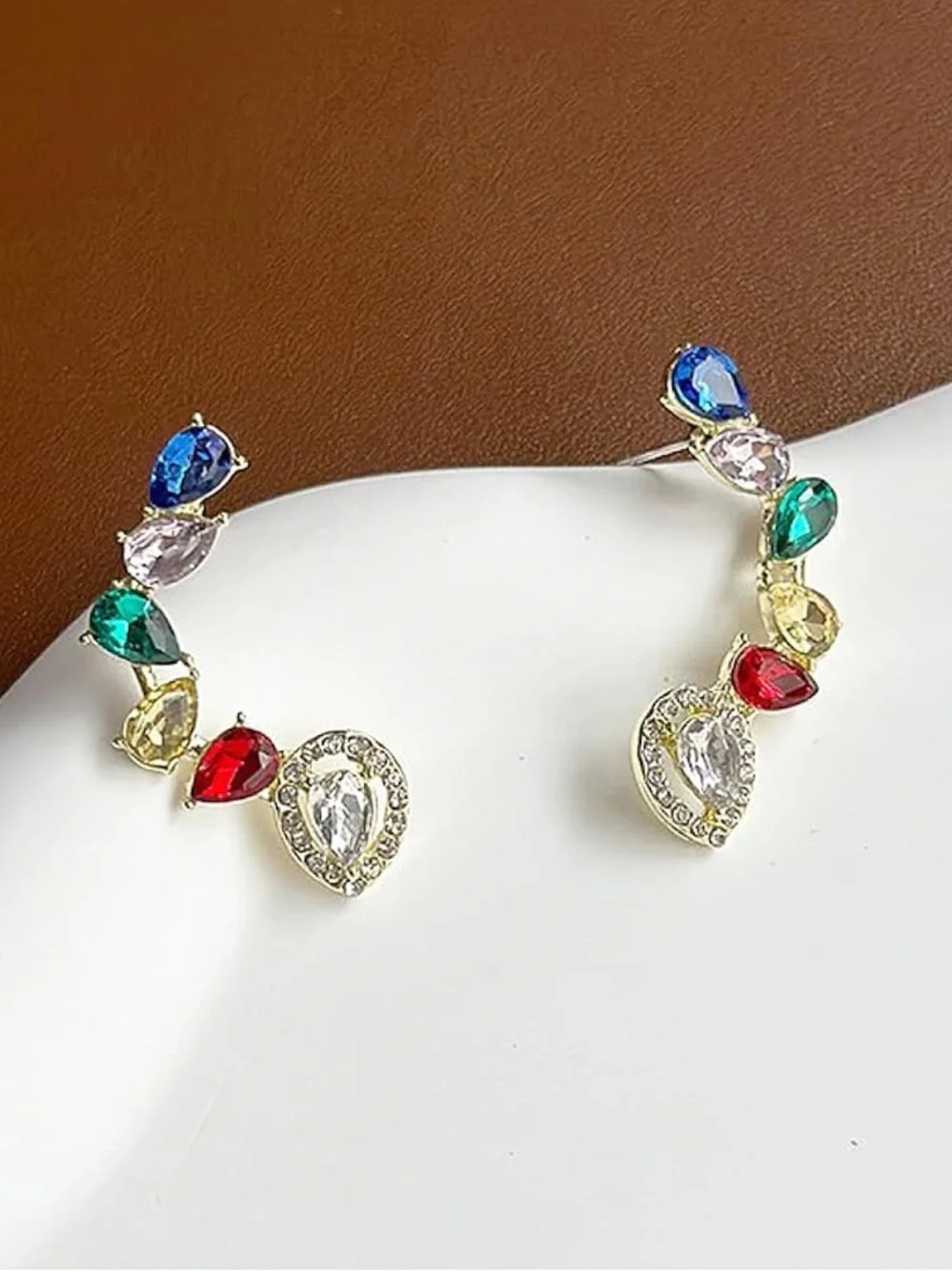 Anthropologie Multicolor Teardrop Crystal Curve Earrings